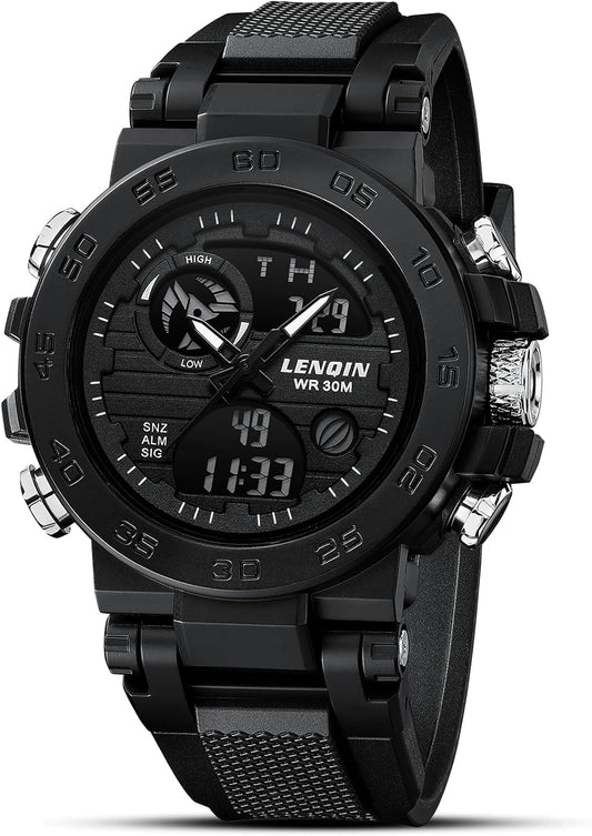 HOTLN LENQIN Mens Watches Digital Military Watch for Men Stopwatch Army Survival Tactical Sports Outdoor Big Face Waterproof Men's Wrist Watches with LED Backlight/Timer/Alarm/Date