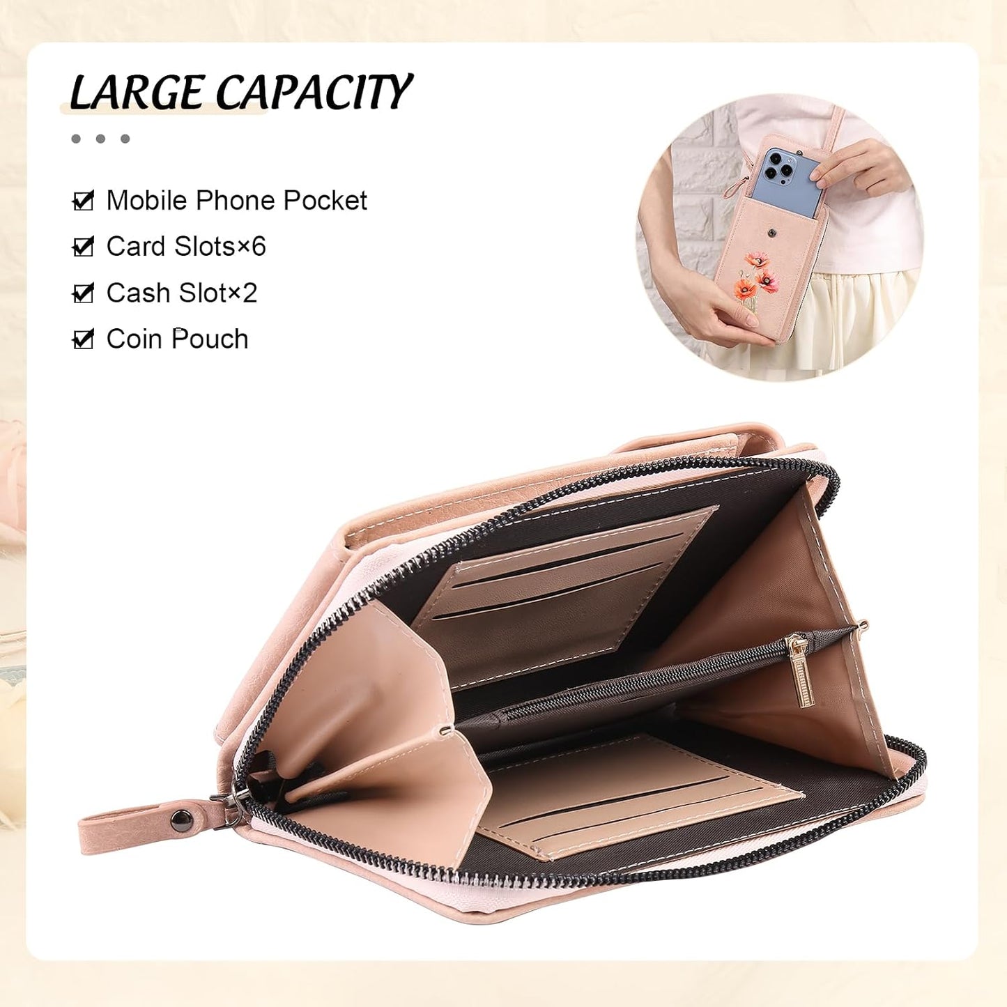 HOTCustom Leather Birthflower Money Clip Wallet Personalized Engraved Name Hold Phone Purse with Wrist Strap for Women Mom Sister Christmas Birthday Valentine's Day Gifts