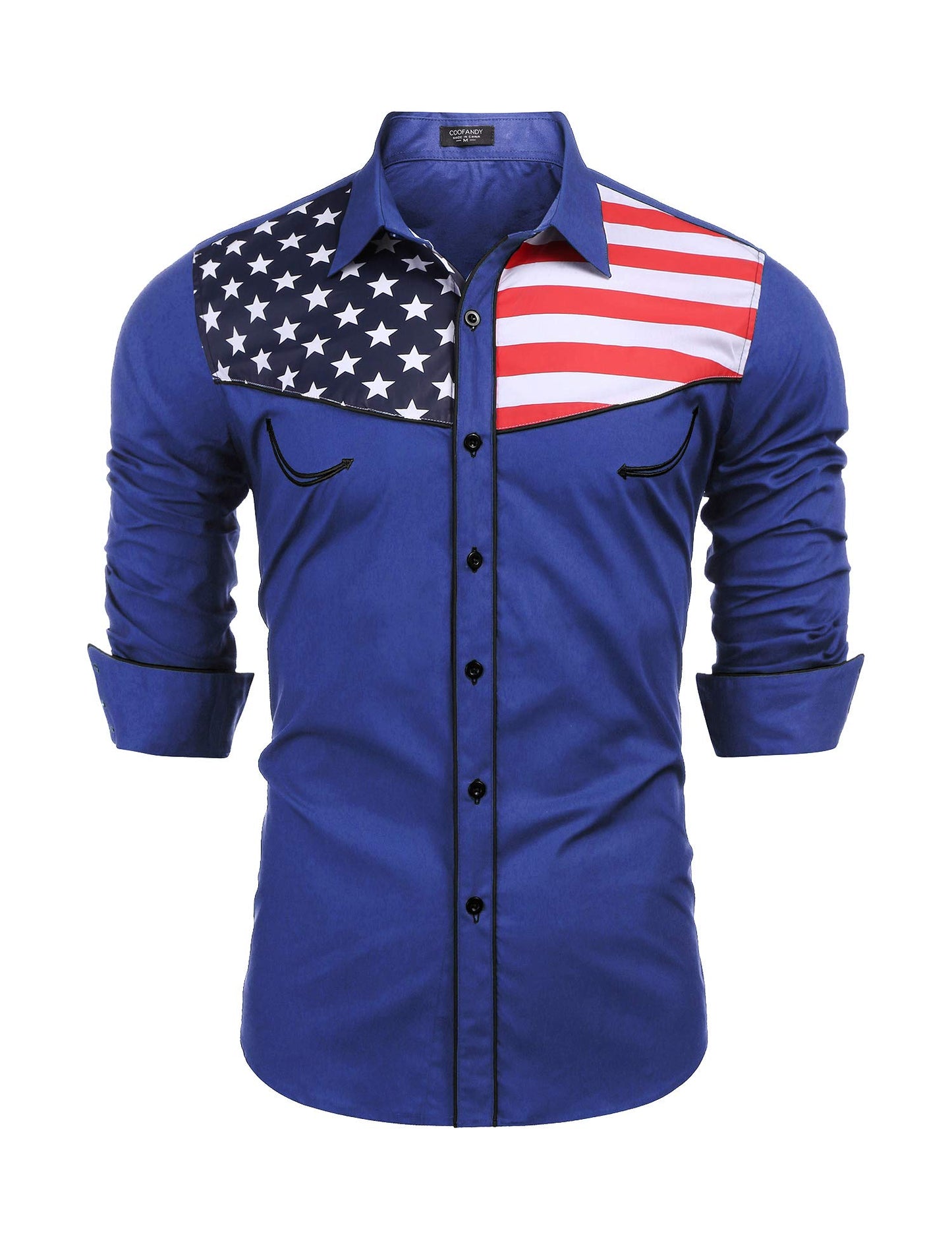 HOTCOOFANDY Men's American Flag Button Down Shirts Western Cowboy Shirt Slim Fit Patriotic Long Sleeve Shirt