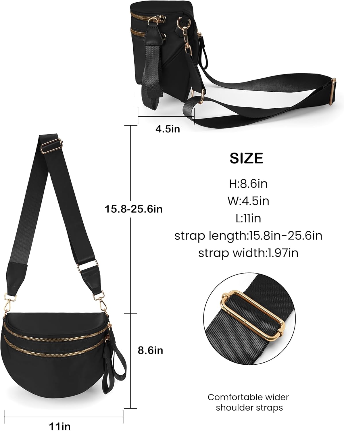 HOTFEIBOON Spacious Nylon Crossbody Bag Bum Bag Handbags Wallets Purses Trendy Shoulder Bag for Women