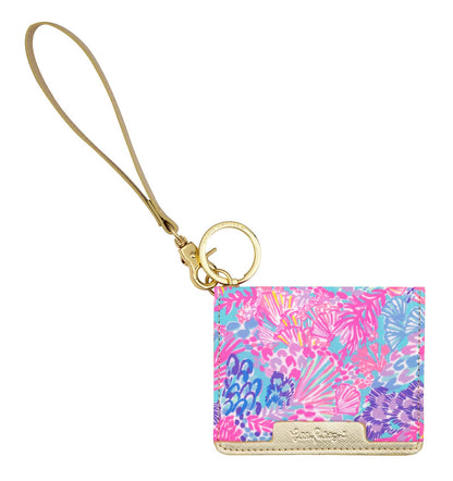 HOTLilly Pulitzer Leatherette Snap ID Card Case Wallet, Golden Hour | Cute Money Holder with Removable Wristlet Strap and Key Ring, Slim Credit Card Holder with Snap Closure
