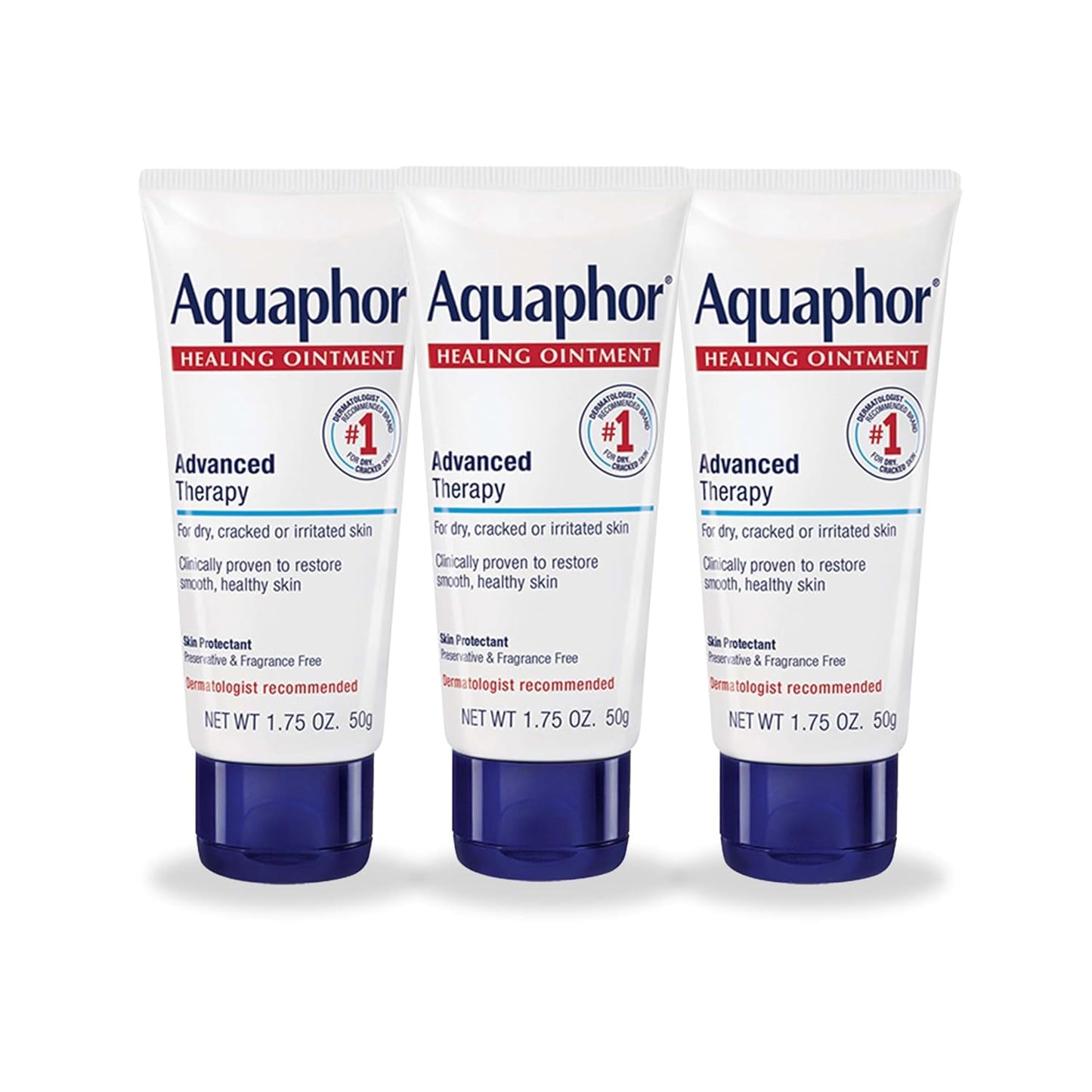 HOTAquaphor Advanced Therapy Healing Ointment, Hypoallergenic, Fragrance Free Body Moisturizer for Dry Skin and Minor Wound Care, Travel Size Skin Care Set, 1.75 Oz Tube, Pack of 3