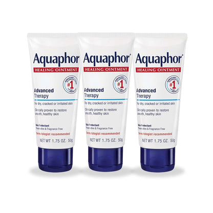 HOTAquaphor Advanced Therapy Healing Ointment, Hypoallergenic, Fragrance Free Body Moisturizer for Dry Skin and Minor Wound Care, Travel Size Skin Care Set, 1.75 Oz Tube, Pack of 3