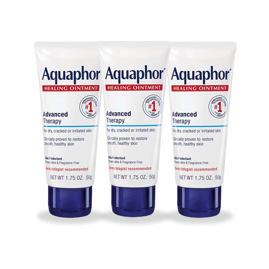 HOTAquaphor Advanced Therapy Healing Ointment, Hypoallergenic, Fragrance Free Body Moisturizer for Dry Skin and Minor Wound Care, Travel Size Skin Care Set, 1.75 Oz Tube, Pack of 3