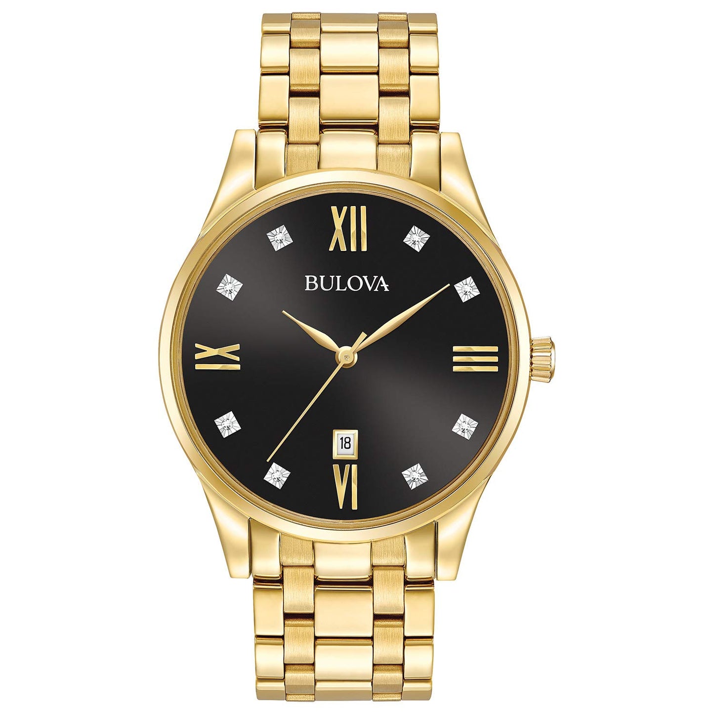 HOTBulova Men's Classic Stainless Steel Watch with Diamonds and Day Date