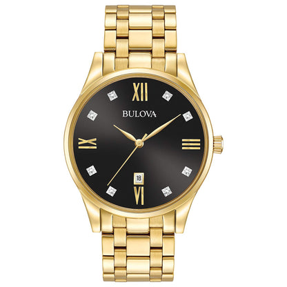 HOTBulova Men's Classic Stainless Steel Watch with Diamonds and Day Date