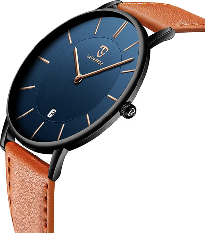 HOTBEN NEVIS Watch, Mens Watch, Minimalist Fashion Simple Wrist Watch Analog Date with Leather Strap