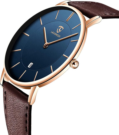 HOTBEN NEVIS Watch, Mens Watch, Minimalist Fashion Simple Wrist Watch Analog Date with Leather Strap