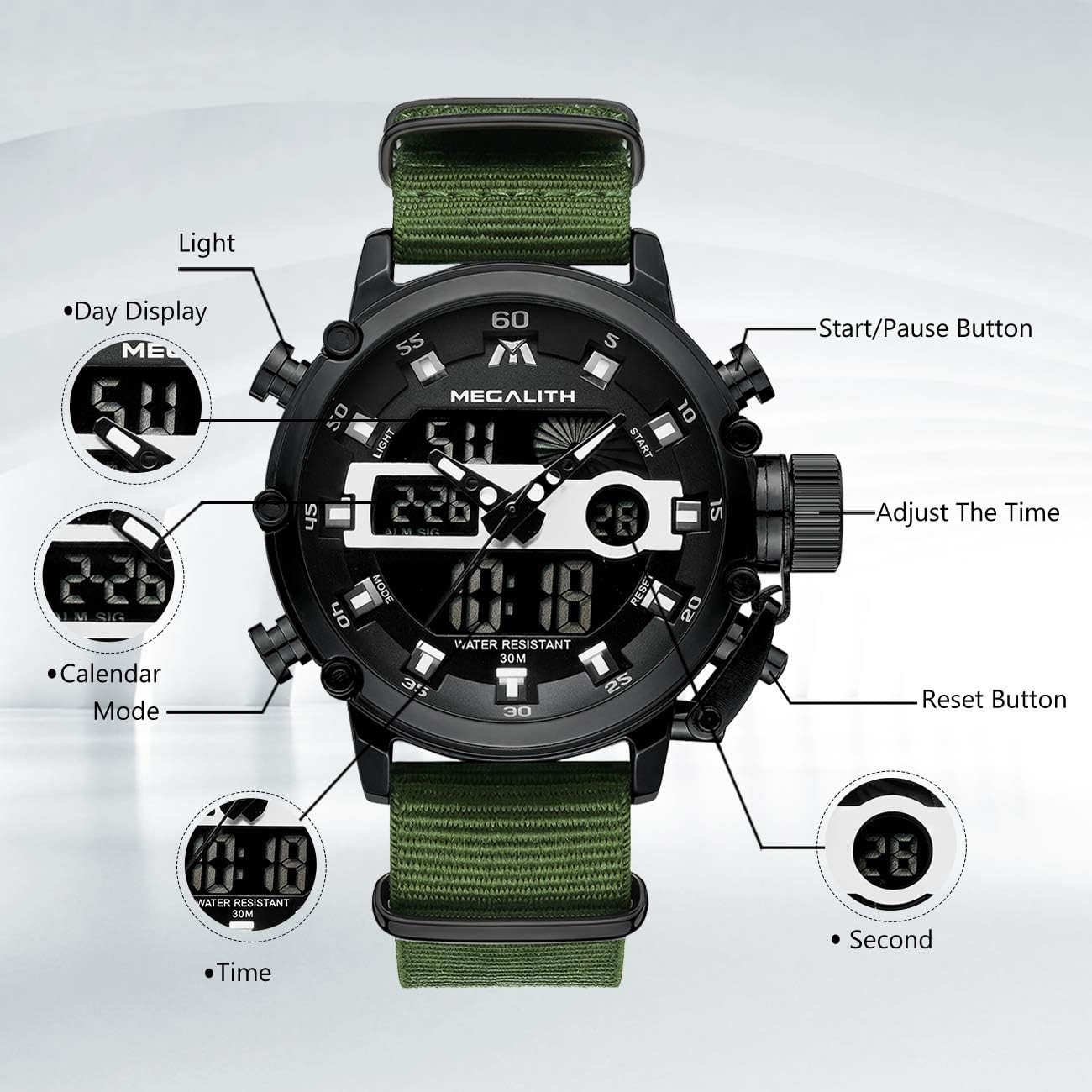 HOTMEGALITH Military Watches for Men Digital: Tactical Analog Sport Wristwatch | Dual Time Display, Waterproof, Heavy Duty Watch, LED Alarm Stopwatch, Date, Gifts for Husband Father, Anniversary Birthday