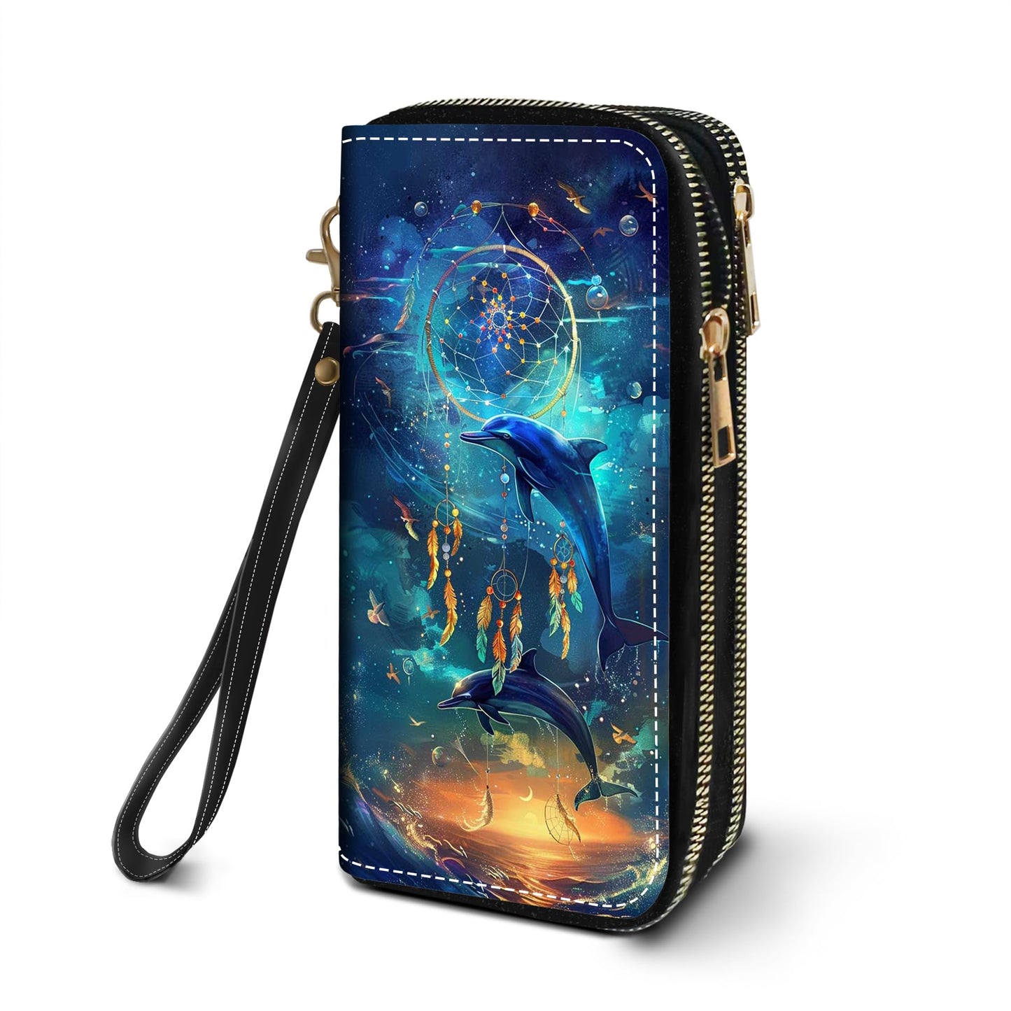 HOTWomen's Large Capacity Wallet PU Leather Double Zipper Clutch Purse Multifunctional Wallet with Removable Wristlet Strap for Smart Phone/Coin/Card/Cash, Flower Butterfly