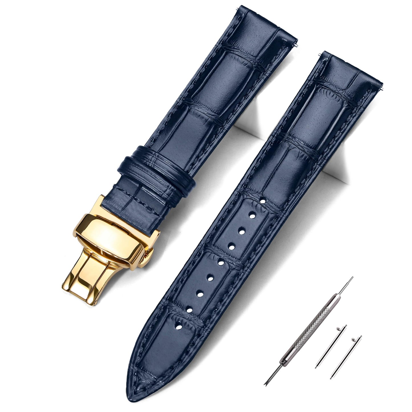HOTEACHE Croco Design Leather Watch Bands for Men Women,Quick Release Strap with Butterfly Deployment Buckle 18mm 19mm 20mm 21mm 22mm 23mm 24mm