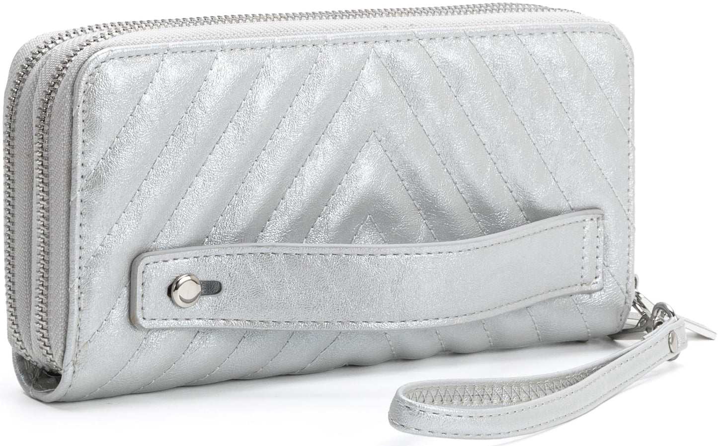 HOTB BRENTANO Vegan Leather Double Zipper Pocket Wallet with Grip Hand Strap (BLUE GLITTER)