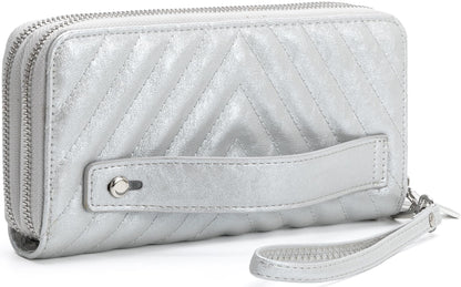 HOTB BRENTANO Vegan Leather Double Zipper Pocket Wallet with Grip Hand Strap (BLUE GLITTER)