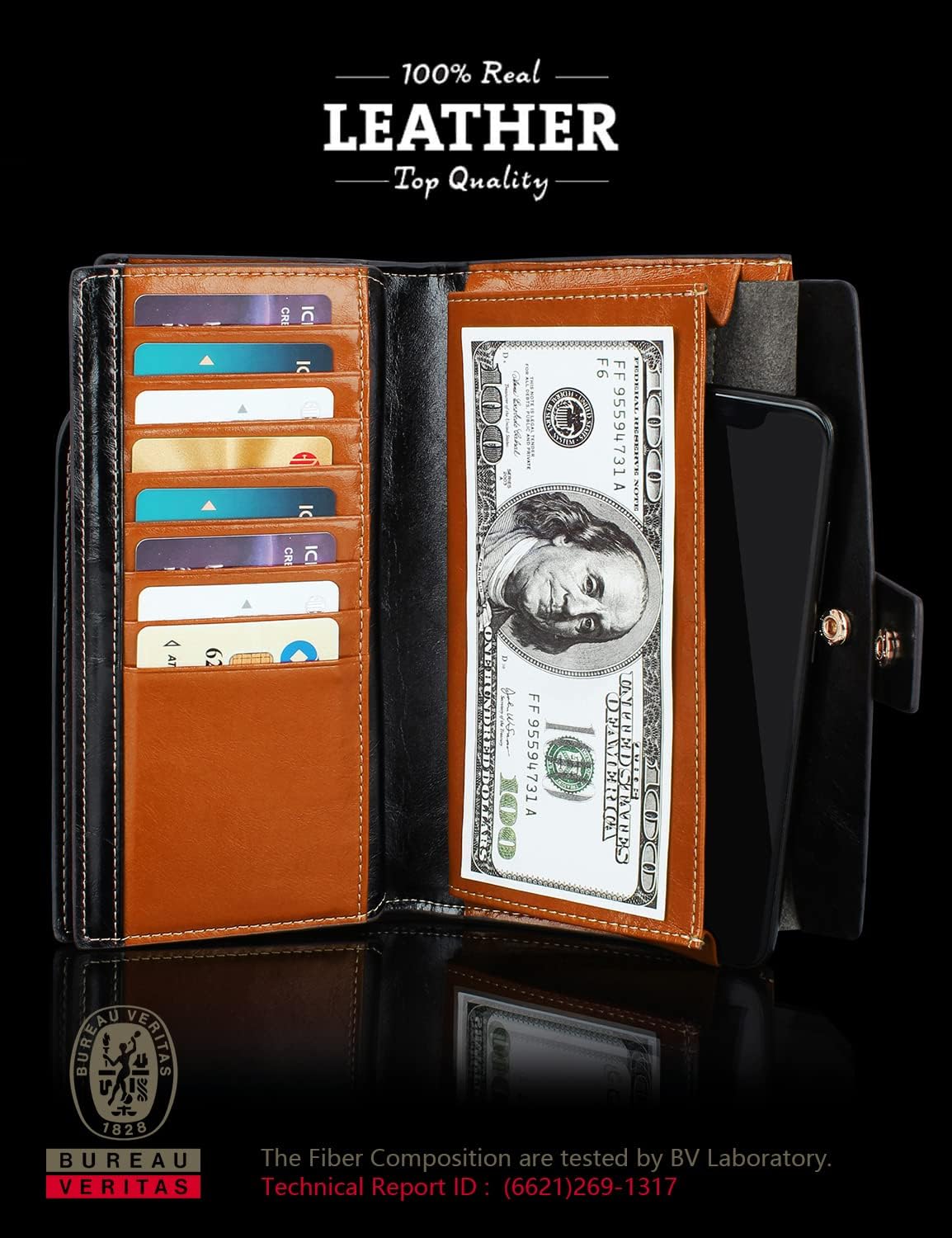 HOTDemon&Hunter Women's RFID Blocking Large Capacity Luxury Wax Genuine Leather Purse Wallet DZA2083 (One Size, Orange)