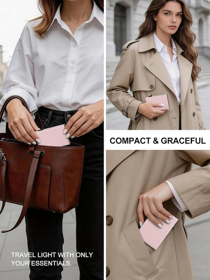 HOTSmall Wallet Women RFID Blocking Slim Card Wallet - Compact Credit Card Holder for 9-12 Cards with Cash Slot & Clear ID Window, Birthday Gifts for Women