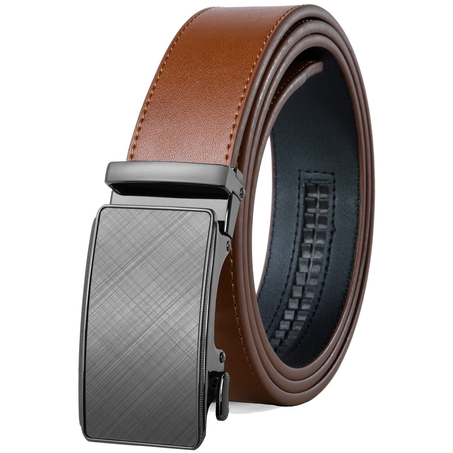 HOTFounders & C Men's Ratchet Belt 1 3/8",Leather Dress Belt Adjustable with Click Sliding Buckle Trim to Exact Fit