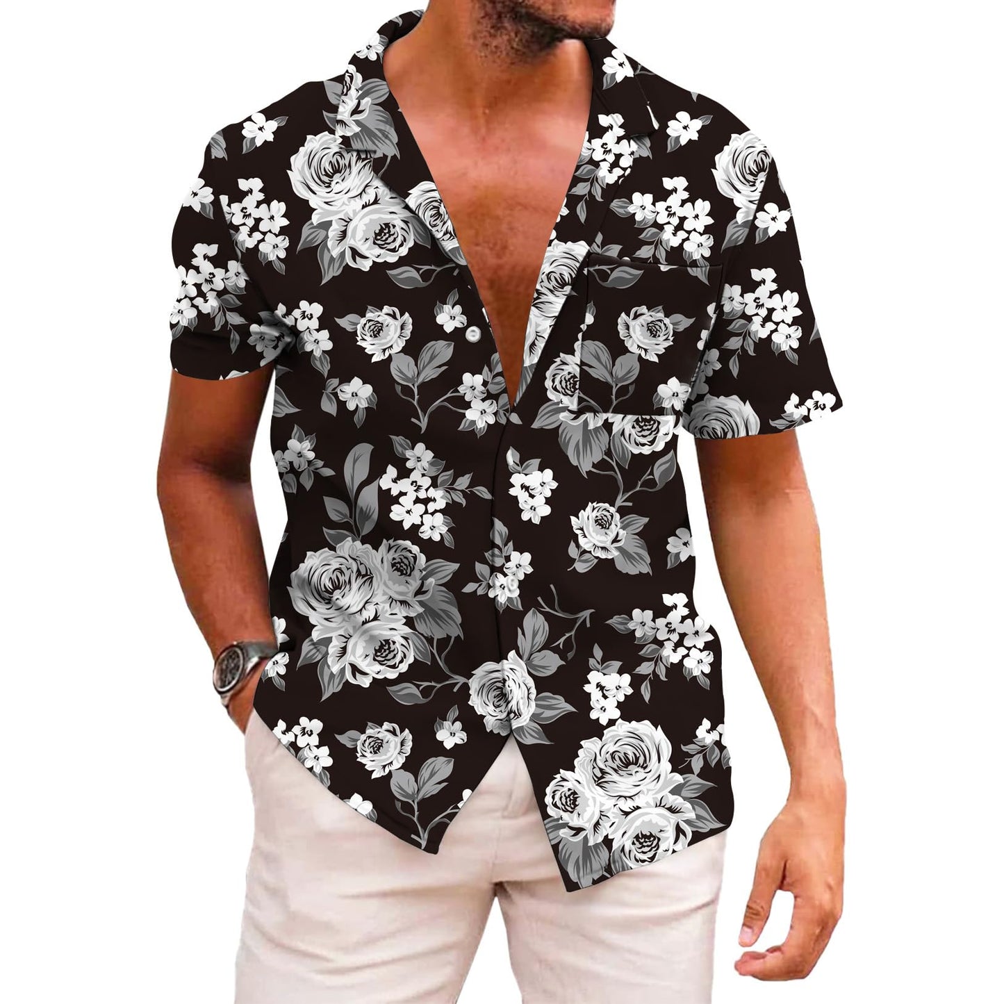 HOTKYKU Funky Hawaiian Shirt for Men Palm Beach Shirts Tropical Vacation Clothes