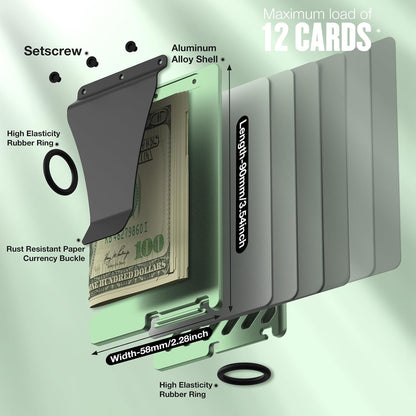 HOTWallet for Women, Minimalist Card Holder with Money Clip, Slim Metal Front Pocket Aluminum Wallet, Modern-Modular-Design, RFID Blocking, Green