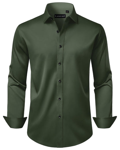 HOTMen's Dress Shirts Long Sleeve Stretch Wrinkle Free Wedding Formal Business Button Down Shirt