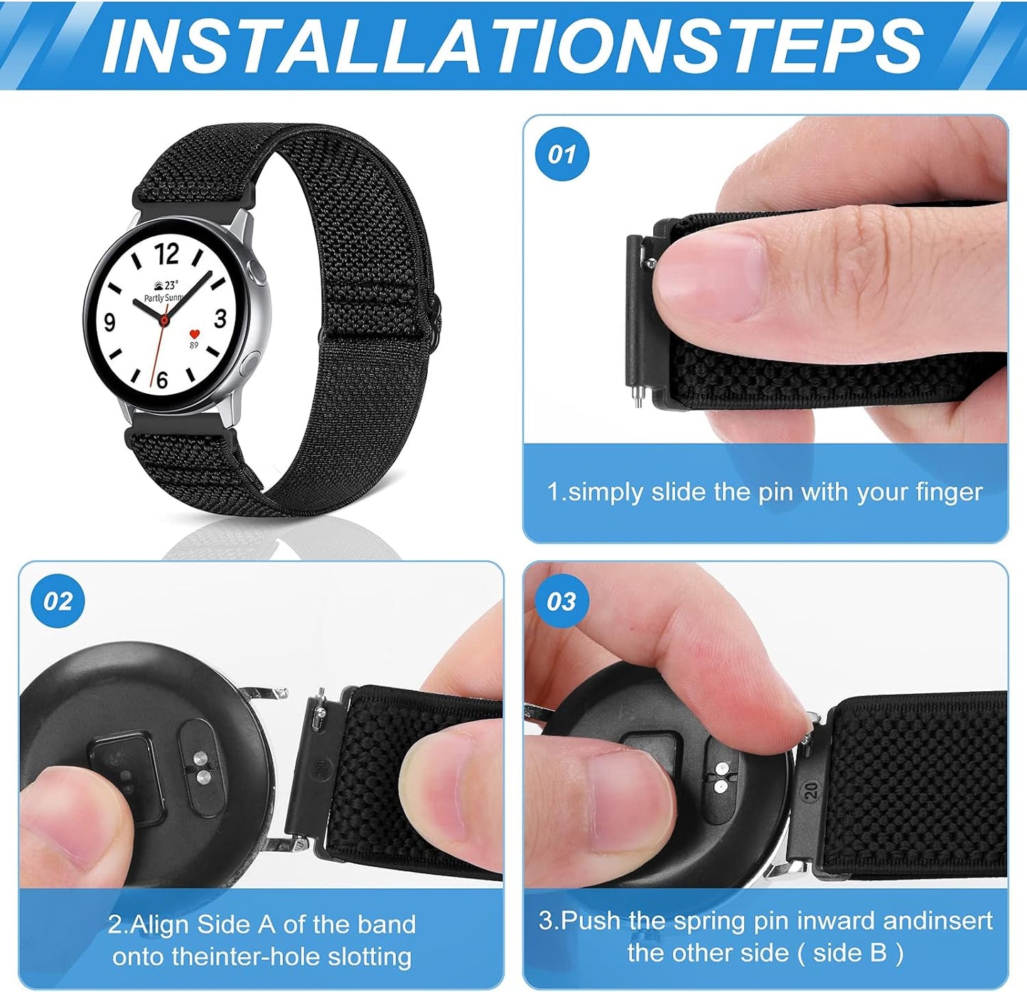 HOTCompatible with 16mm 18mm 19mm 20mm 22mm 24mm Watch Bands Quick Release Replacement Wristband,Adjustable Stretchy Nylon Solo Loop Straps Fabric Braided Sport Elastic Bands for Men Women