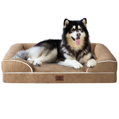 HOTEHEYCIGA Orthopedic Dog Beds for Extra Large Dogs 44x32Inch, Polyurethane Foam XL Pet Bed with Sides, Non-Slip and Egg-Crate Foam Big Dog Couch Bed with Washable Removable Cover, Grey