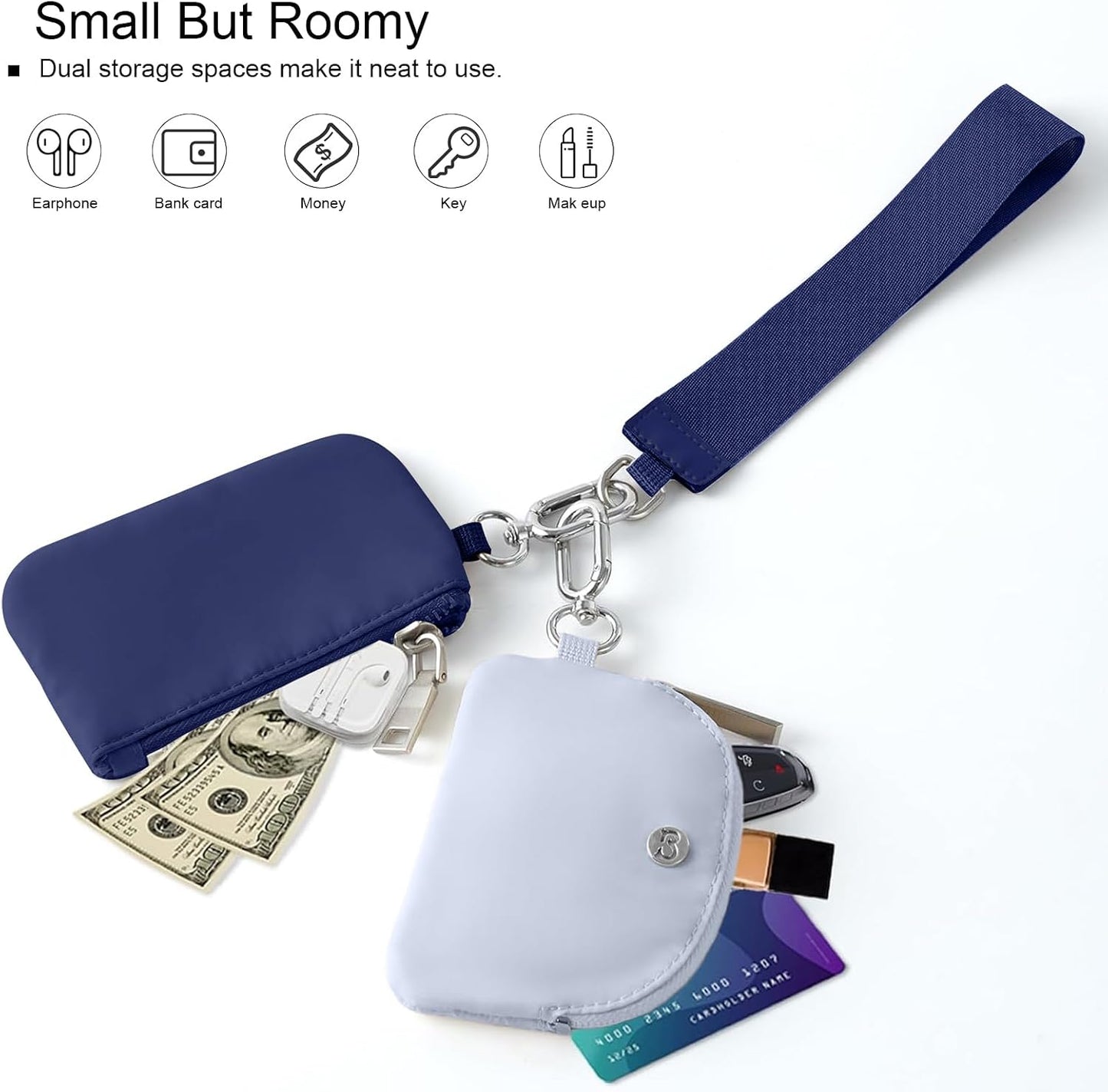 HOTMini Backpack Keychain Wristlet Pouch Small Change Coin Purse Cute Zipper Wallet With 3 RFID Card Slots+Zip Around Dual Pouch Wristlet