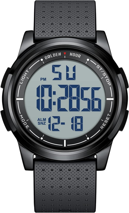 HOTGOLDEN HOUR Ultra-Thin Minimalist Sports Waterproof Digital Watches Men with Wide-Angle Display Rubber Strap Wrist Watch for Men Women
