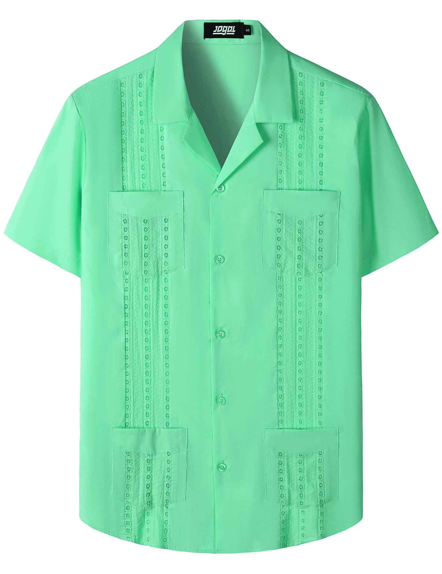 HOTJOGAL Mens Guayabera Shirts Cuban Short Sleeve Casual Button Down Beach Shirt