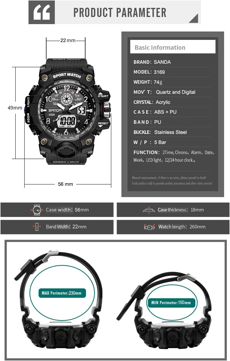 HOTKXAITO Men's Watches Sports Outdoor Waterproof Military Wrist Watch Date Multi Function Tactics LED Alarm Stopwatch