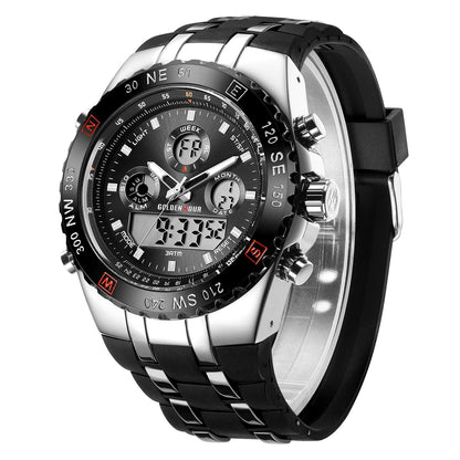 HOTGOLDEN HOUR Luxury Military Sports Men's Watches Large Size Big Face 3ATM Waterproof, Stopwatch, Date and Date, Alarm, Luminous Digital Analog Wrist Watch with Rubber Band