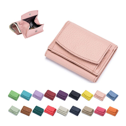 HOTGenuine Leather RFID Blocking Card Holder Organizer Pocket Mini Wallet, 2024 New Preliminary Wallet With Coin Pouch, Womens Genuine Leather Wallet, for Family Folding Mini Wallet (C-Light Purple)