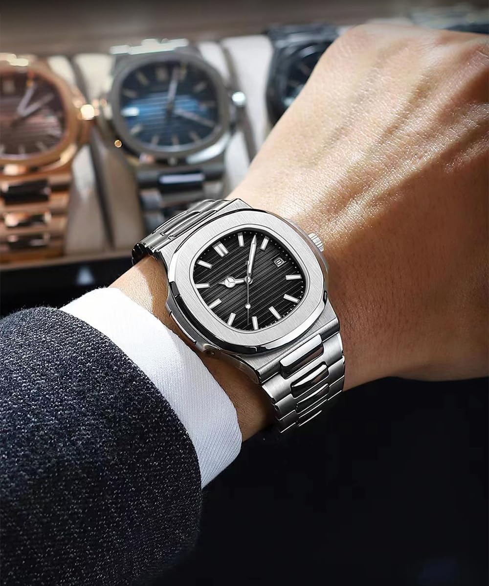 HOTBESTKANG Men Quartz Movement Watch Waterproof Luminous Men's Watch, Stainless Steel Strap Business Watches