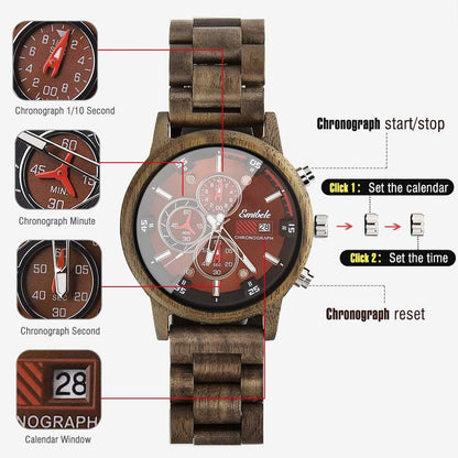 HOTEmibele Wooden Watch for Men, Date Display Chronograph Quartz Wrist Watch, 3 Sub-dials Handmade Light Weight Luminous Watch - Walnut