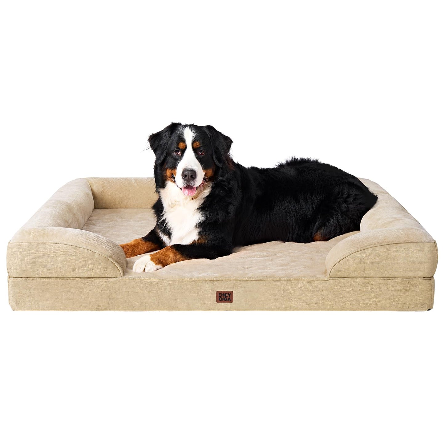 HOTEHEYCIGA Orthopedic Dog Beds for Extra Large Dogs 44x32Inch, Polyurethane Foam XL Pet Bed with Sides, Non-Slip and Egg-Crate Foam Big Dog Couch Bed with Washable Removable Cover, Grey
