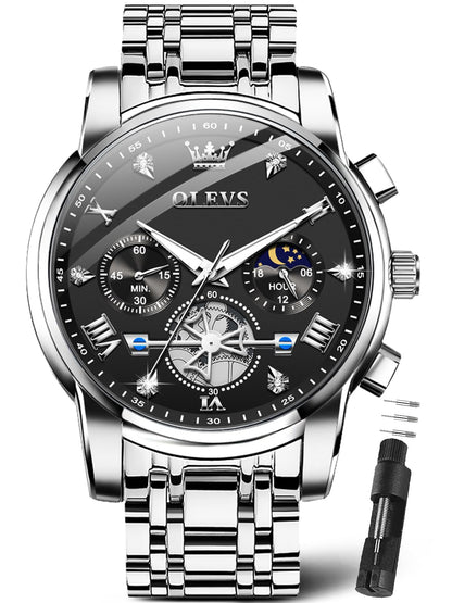 HOTOLEVS Watches Men Stainless Steel Chronograph Watch Luxury Big Face Man Dress Watches Waterproof Roman Numeral Analog Quartz Men Wrist Watch Diamond Relojes para Hombre(Silver/Black/Gold/Red/Blue)