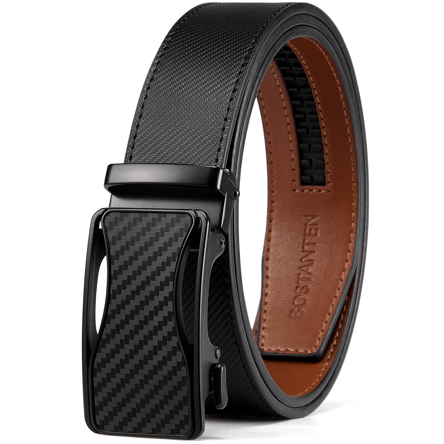 HOTBOSTANTEN Mens Belt Leather Ratchet Belt For Men Dress and Casual with Adjustable Buckle, Trim to Fit