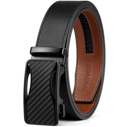 HOTBOSTANTEN Mens Belt Leather Ratchet Belt For Men Dress and Casual with Adjustable Buckle, Trim to Fit