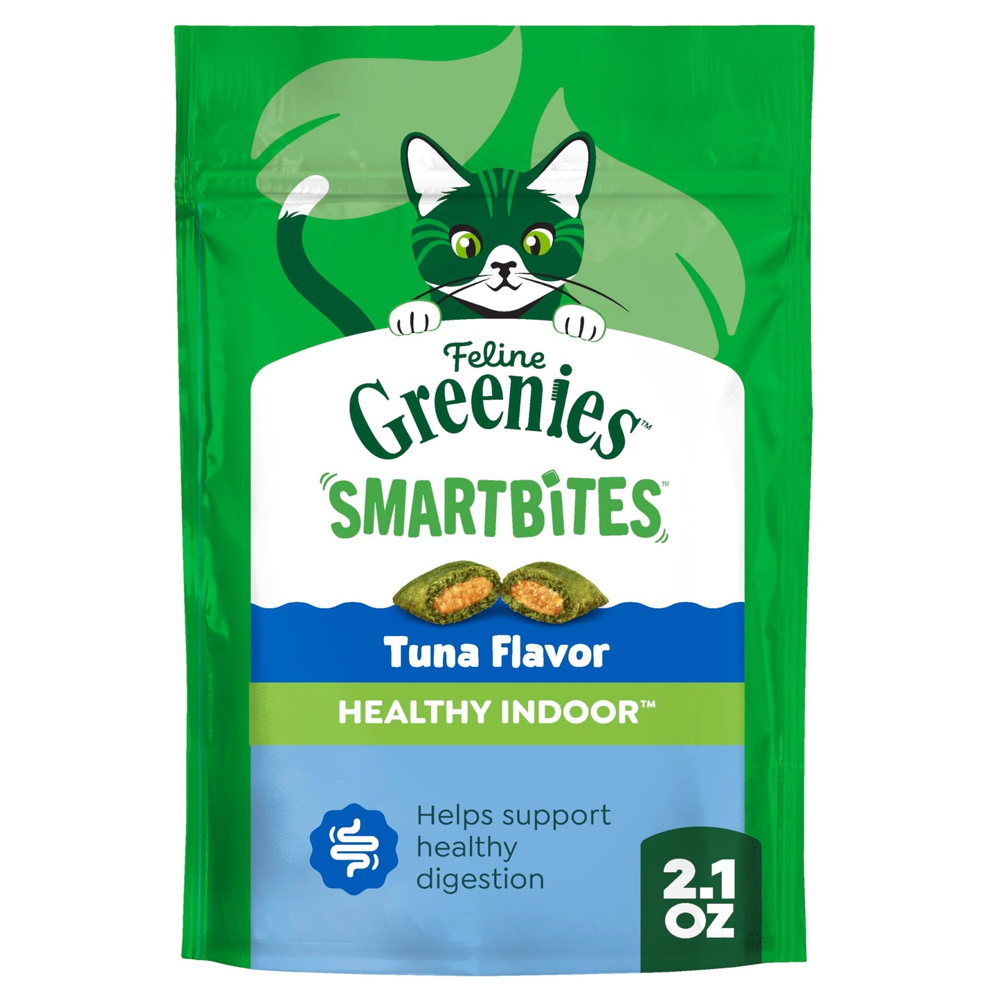 HOTGreenies Feline Smartbites Healthy Indoor Cat Treats, Tuna, 16 oz | Veterinarian-recommended, Fiberblend Formula, supports digestion, under 2 cal per treat, natural ingredients, dual texture