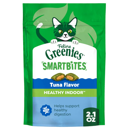 HOTGreenies Feline Smartbites Healthy Indoor Cat Treats, Tuna, 16 oz | Veterinarian-recommended, Fiberblend Formula, supports digestion, under 2 cal per treat, natural ingredients, dual texture