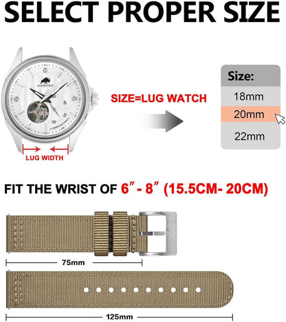 HOTBISONSTRAP Men’s Nylon Watch Bands, Two-Piece Military Watch Straps, Quick Release, Brushed Buckle, Band Width 18mm 19mm 20mm 22mm