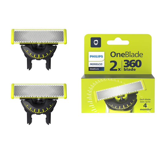 HOTPhilips Norelco OneBlade 360 Replacement Blades, for OneBlade Electric Shaver and Trimmer, Durable Stainless Steel, Trim, Edge and Shave, 2 pack, QP420/80