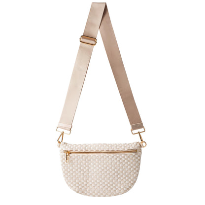HOTWoven Crossbody Bag for Women, Checkered PU Bum Bag Sling Purse with Adjustable Strap for Travel, Festivals