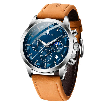 HOTSAPPHERO Chronograph Watches for Men, Original Business Casual Stainless Steel Analog Watch 50M Waterproof Luminous Watches with Date Dial, Mens Gift