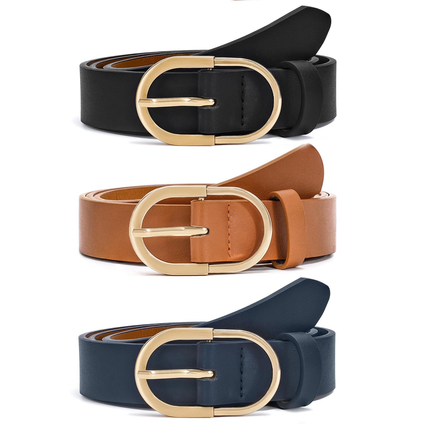 HOTVONMELLI 3 Pack Women's Belts for Jeans Pants Fashion Gold Buckle Ladies Dress Belt