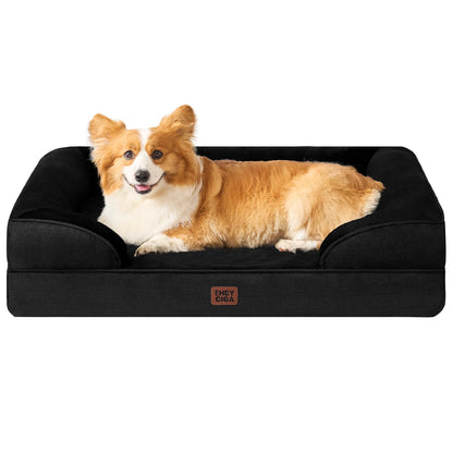 HOTEHEYCIGA Orthopedic Dog Beds for Extra Large Dogs 44x32Inch, Polyurethane Foam XL Pet Bed with Sides, Non-Slip and Egg-Crate Foam Big Dog Couch Bed with Washable Removable Cover, Grey