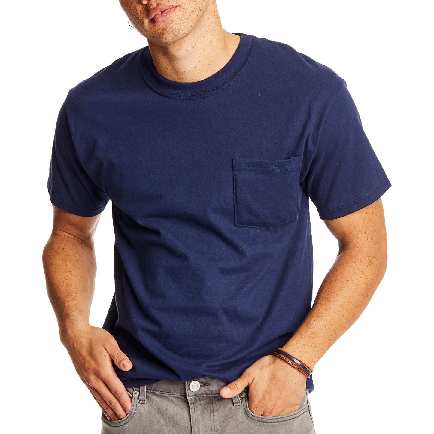 HOTHanes Men's Beefy-t Pocket, Heavyweight Cotton Pocket Tee for Men, Full-Cut T-Shirt, 1 Or 2 Pack