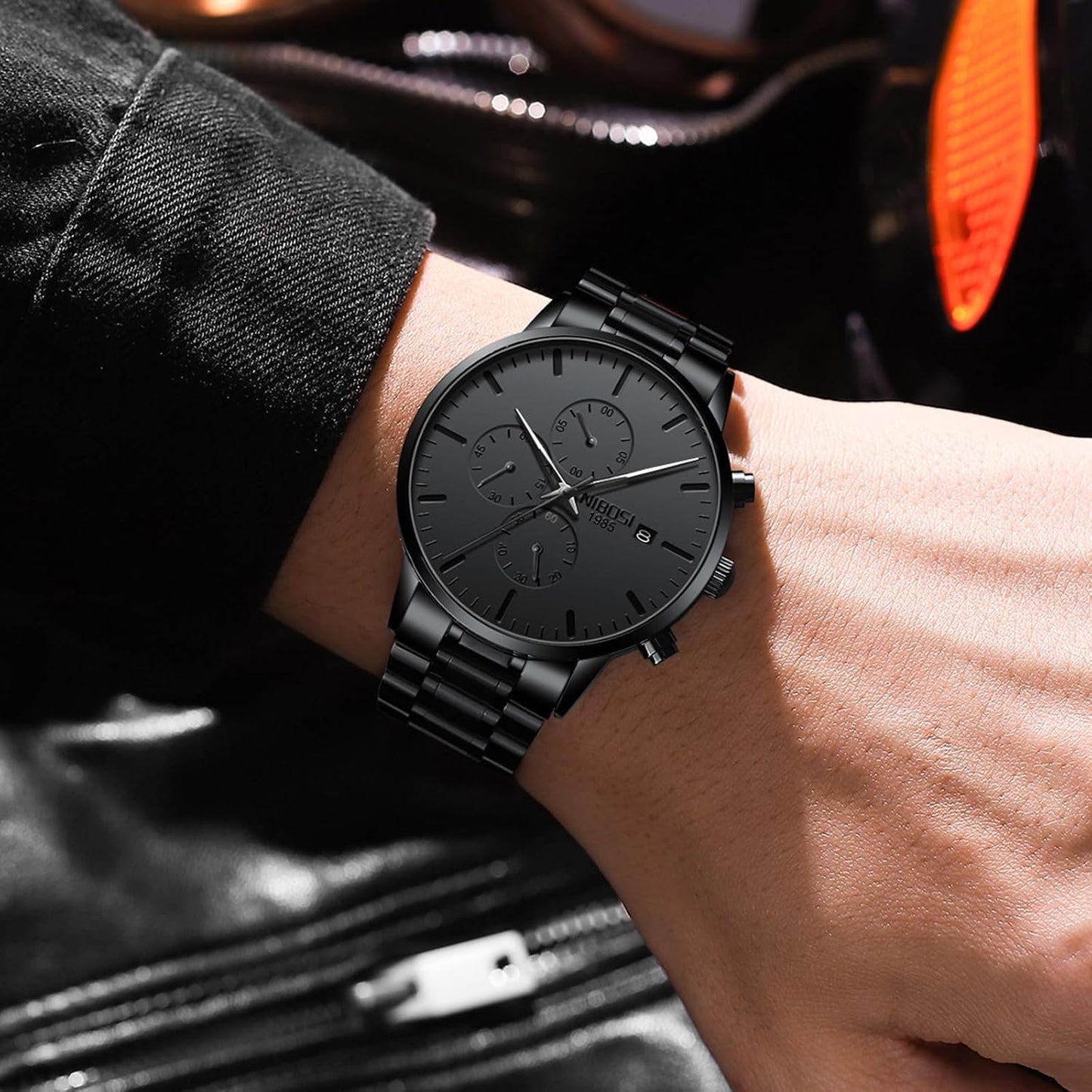 HOTNIBOSI Men's Analog Chronograph Watch, Minimalist Black Dial with Date | Waterproof Stainless Steel Strap, Business Fashion Casual Quartz Wrist Watches for Men