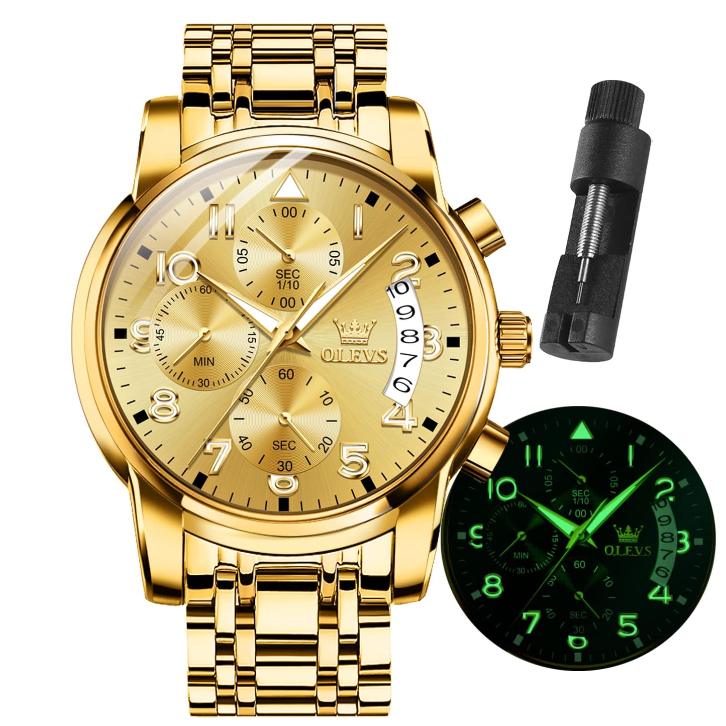 HOTOLEVS Men Multifunction Watch, Multi Dial Waterproof Luminous Chronograph Men's Watch with Date Gift for Men,Stainless Steel Watches for Men,Classic Men Wrist Watch