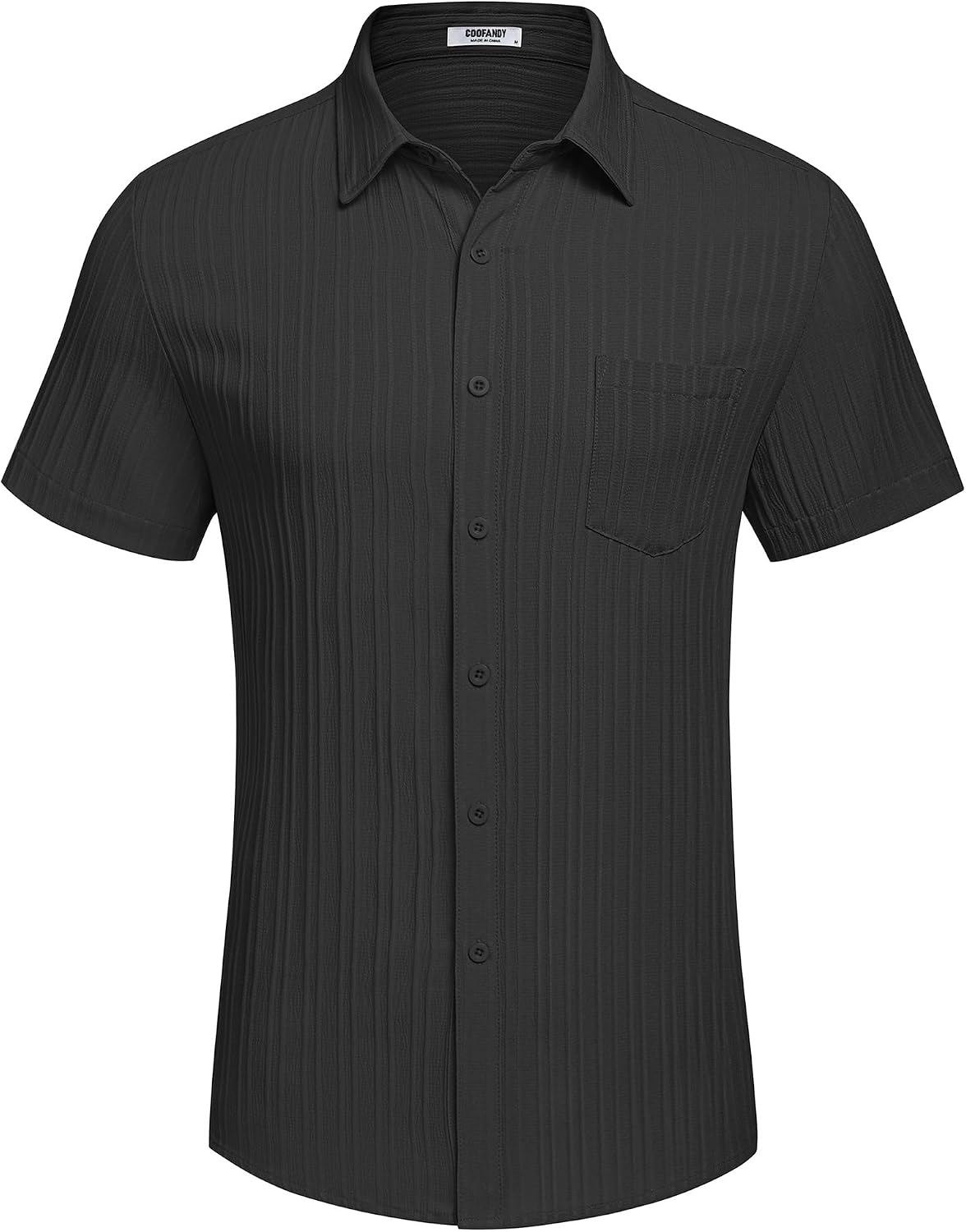 HOTCOOFANDY Men's Casual Button Down Shirts Short Sleeve Textured Summer Beach Shirt with Pocket