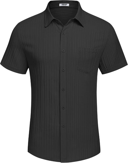 HOTCOOFANDY Men's Casual Button Down Shirts Short Sleeve Textured Summer Beach Shirt with Pocket